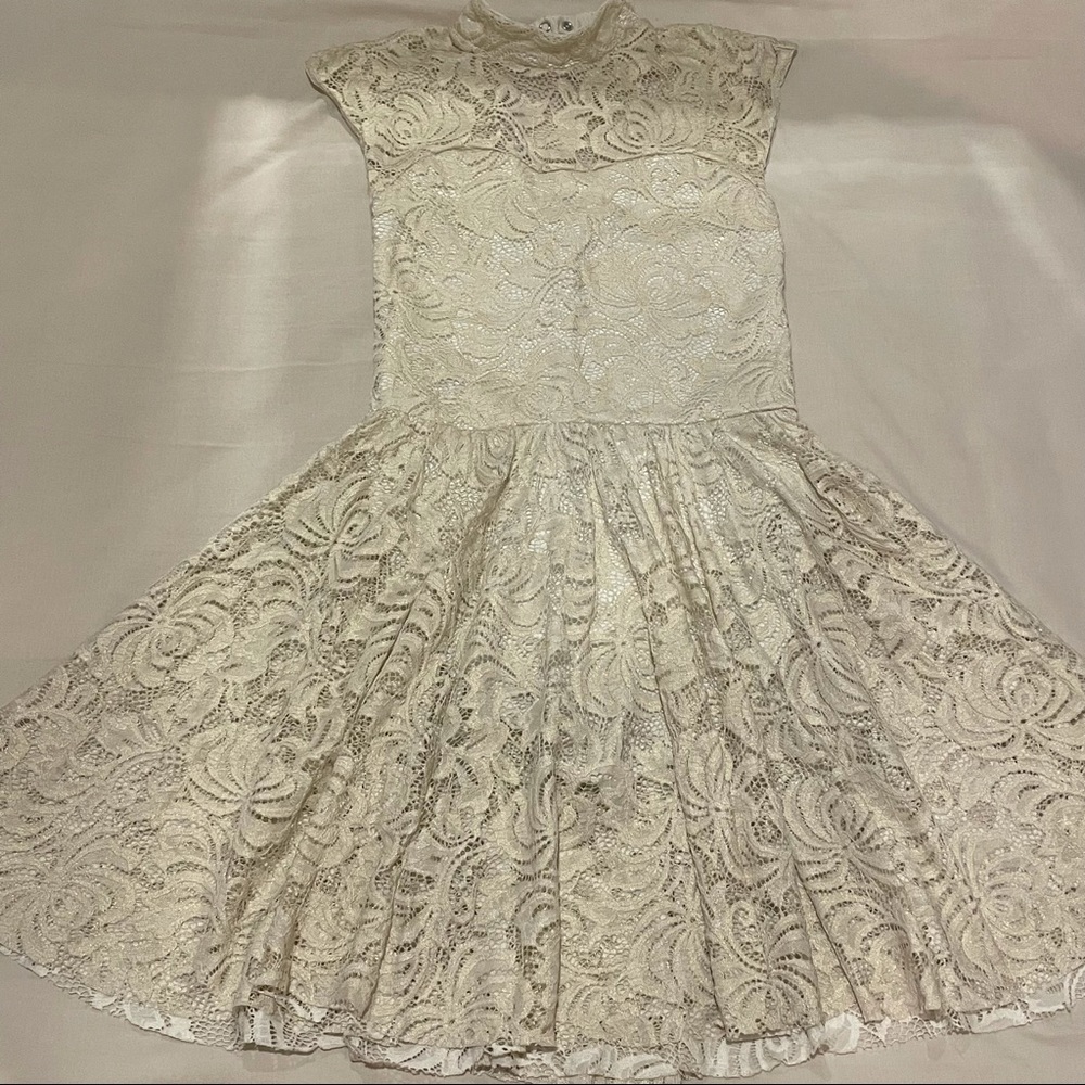 gold and white lace dance leotard costume